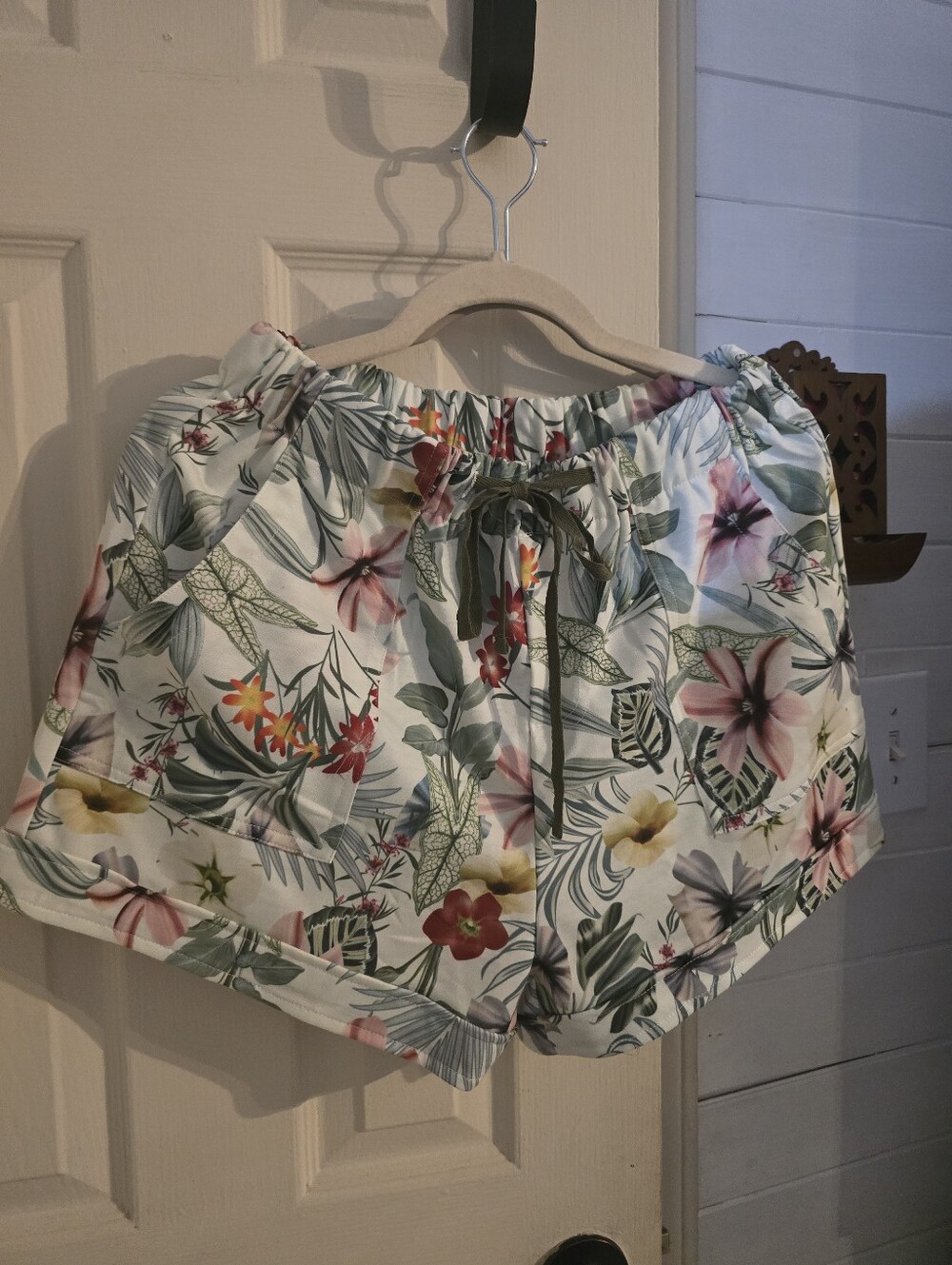 Floral Drawstring Women's Shorts - White with Multicolor Print